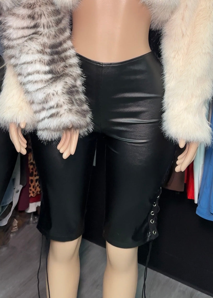 Lace Up Leather Capris