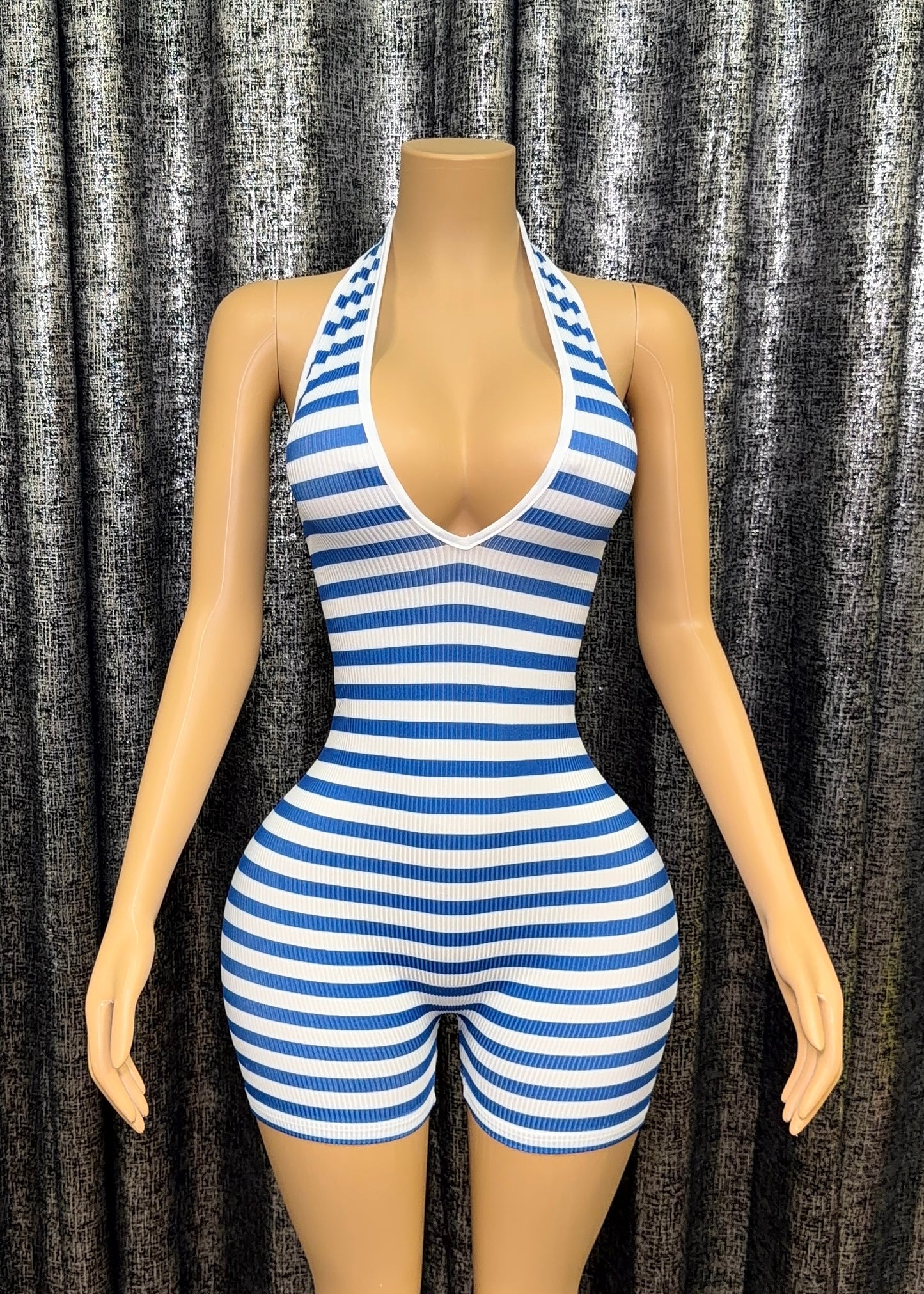 Stripe Lace Up Romper
