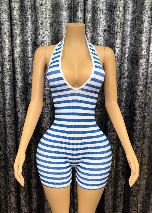 Stripe Lace Up Romper